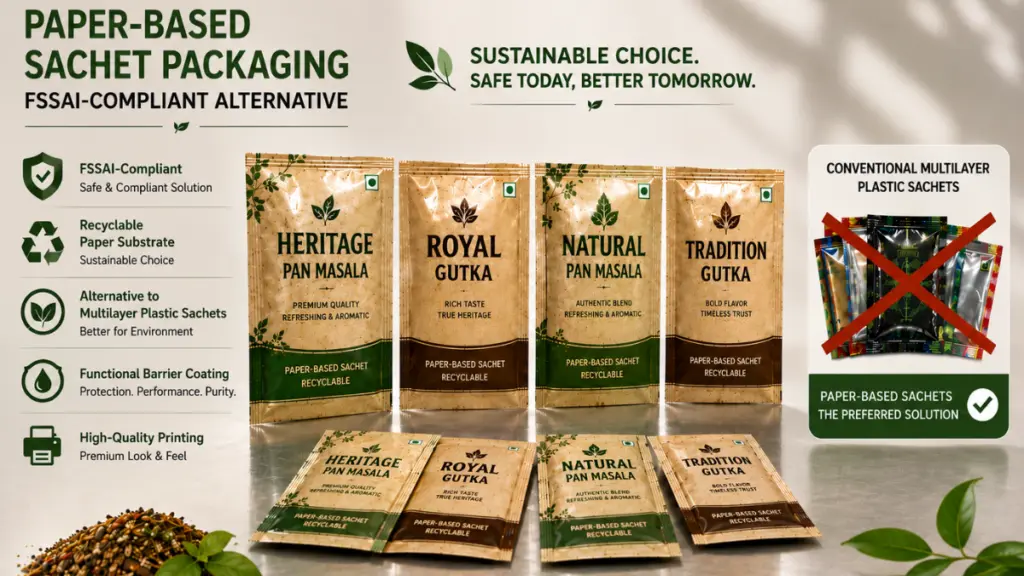Paper-based sachet packaging — FSSAI-compliant alternative to multilayer plastic sachets for pan masala and gutka