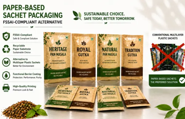Paper-based sachet packaging — FSSAI-compliant alternative to multilayer plastic sachets for pan masala and gutka